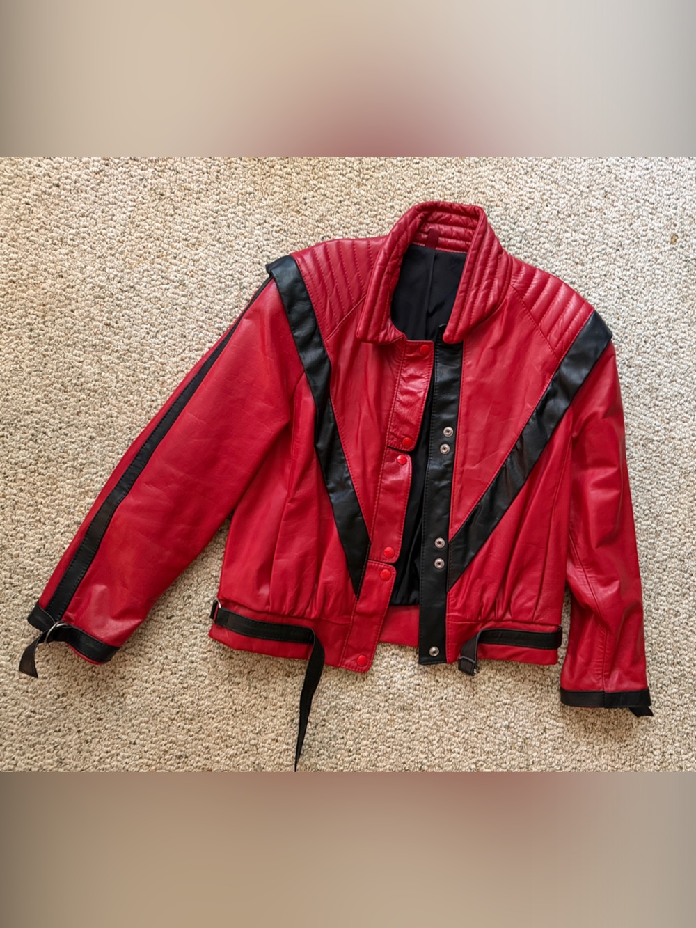 Vintage Men's Red Leather Jacket with Black Trim